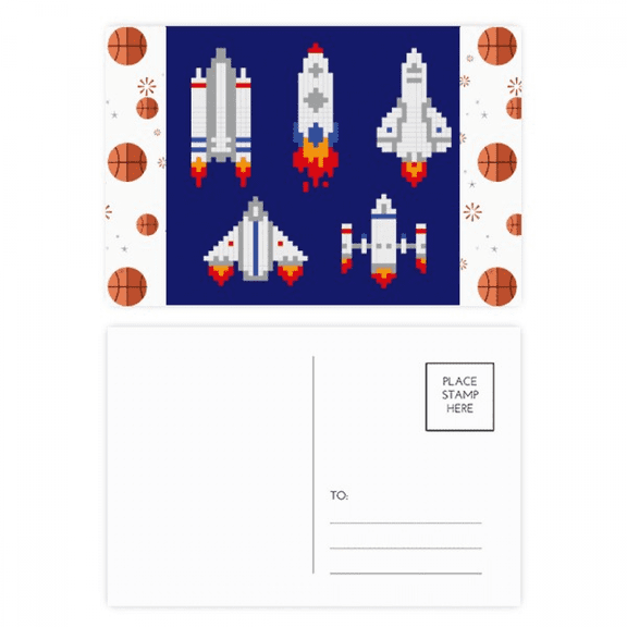 Space Ship Rocket Astronomy Pixel Basketball Postcard Set Thanks Card Mailing Side 20pcs