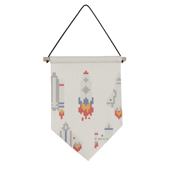 Space Ship Rocket Astronomy Pixel Canvas Flag Hanging Wall Art Decor Banner