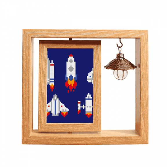 Space Ship Rocket Astronomy Pixel Wooden Rotating Picture Photo Frame 4x6