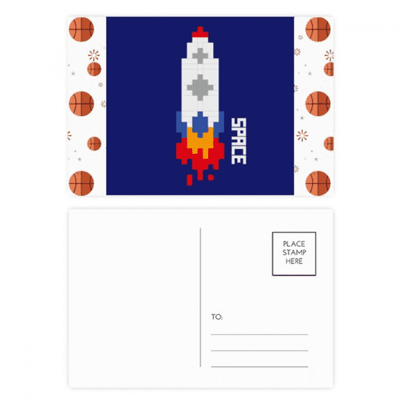 Space Ship Rocket Fire Universe Pixel Basketball Postcard Set Thanks Card Mailing Side 20pcs