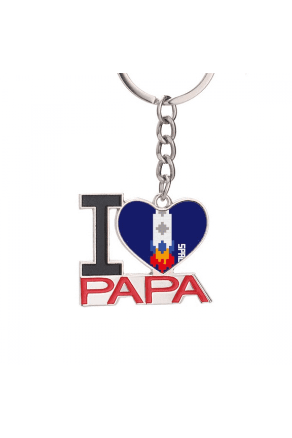 Space Ship Rocket Fire Universe Pixel Keychain Metal Keyring Holder Love PAPA Father
