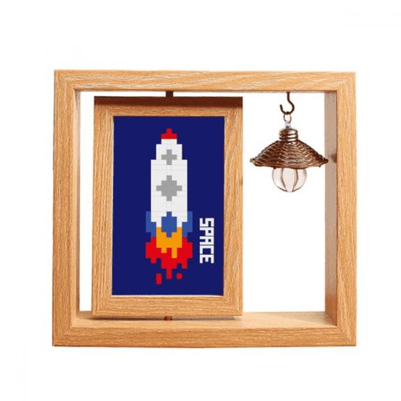 Space Ship Rocket Fire Universe Pixel Wooden Rotating Picture Photo Frame 4x6