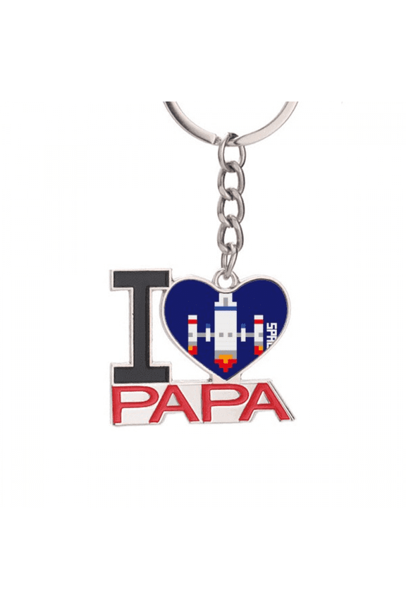 Space Ship Rocket Take Off Universe Pixel Keychain Metal Keyring Holder Love PAPA Father