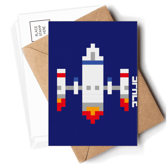 Space Ship Rocket Take Off Universe Pixel Postcards Envelopes Blank Note Cards Mailing