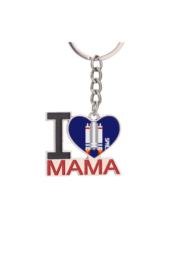 Space Ship Rocket Universe Pixel Keychain Metal Keyring Holder Love MAMA Mother