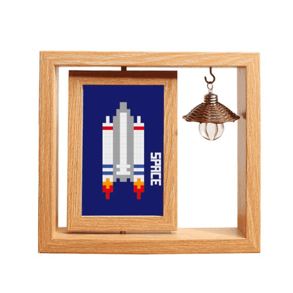 Space Ship Rocket Universe Pixel Wooden Rotating Picture Photo Frame 4x6