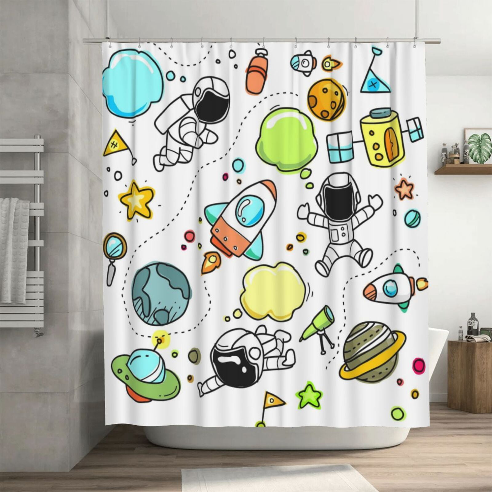Planet Print Pattern Bathroom Shower Curtain