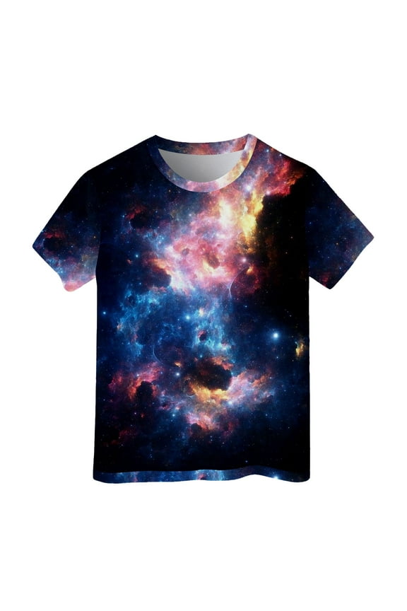 Space Shirts for Boys 3D Graphic Printed T-Shirts Short Sleeve Casual Round Neck T-Shirt Funny Carnival Party Shirt Soft and Breathable Kids Tops Navy 12-13 Years