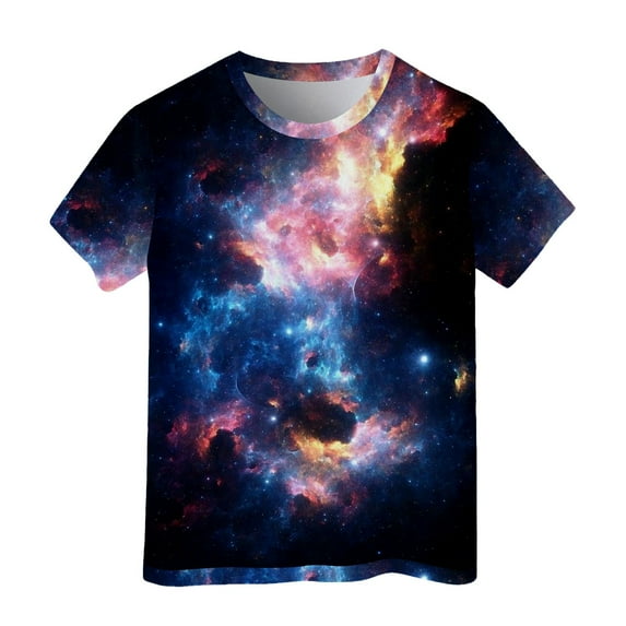 Space Shirts for Boys 3D Print Graphic Tees Short Sleeve Casual Loose Crewneck T-Shirt Funny Colorful Shirt Soft and Breathable Summer Clothes Navy 8-9 Years