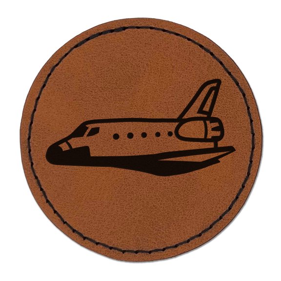 Space Shuttle 2.5" Faux Leather Round Engraved Iron-On Patch - Brown