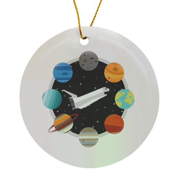 3drose, Space Shuttle and Solar System, Circle Porcelain Ornament