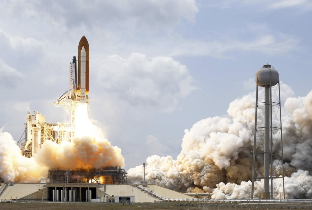 Space Shuttle Atlantis lifts off from its launch pad Canvas Art - Stocktrek Images (34 x 23)