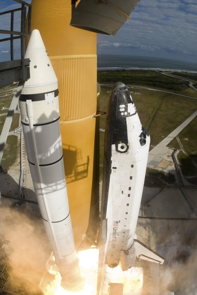 Space Shuttle Atlantis lifts off from its launch pad at Kennedy Space Center Florida Canvas Art - Stocktrek Images (23 x 34)