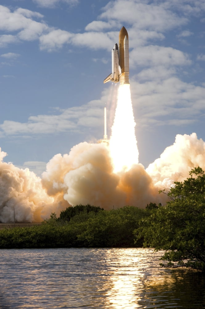 Space Shuttle Atlantis lifts off from its launch pad at Kennedy Space Center Florida Canvas Art - Stocktrek Images (23 x 34)