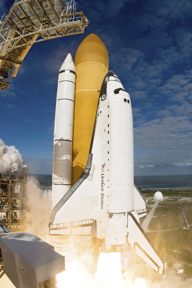 Space Shuttle Atlantis lifts off from its launch pad at Kennedy Space Center Florida Canvas Art - Stocktrek Images (23 x 35)