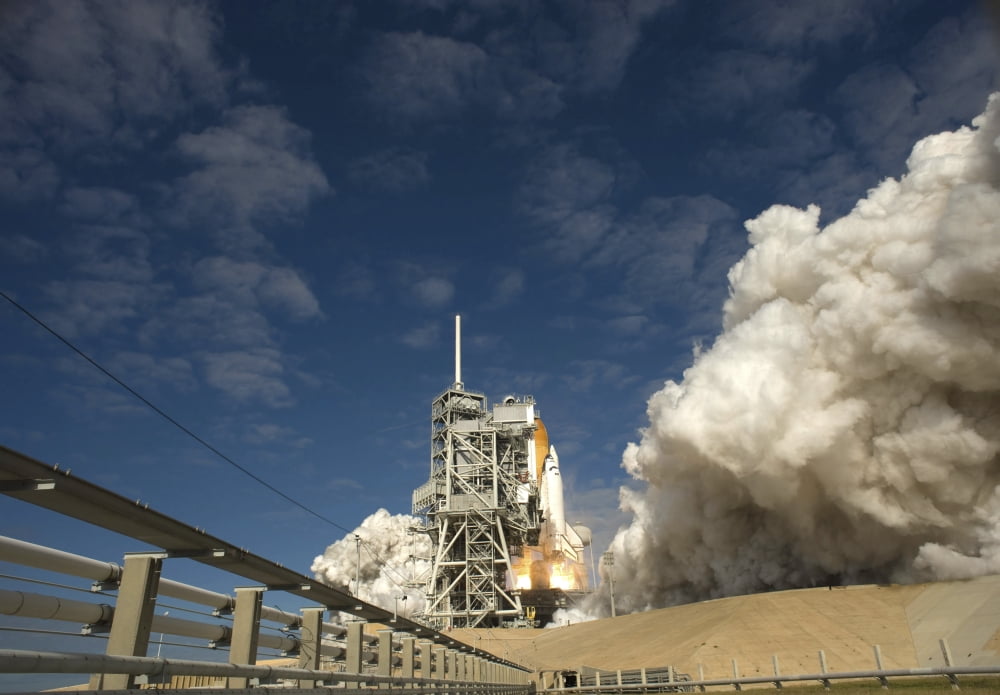 Space Shuttle Atlantis lifts off from its launch pad at Kennedy Space Center Florida Canvas Art - Stocktrek Images (34 x 24)