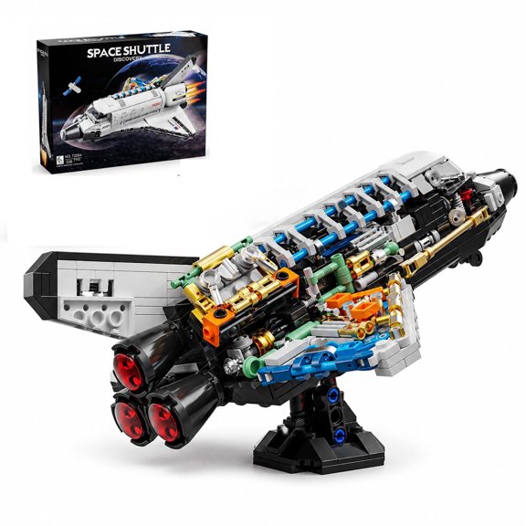 Space Shuttle Building Block Sets, 536 PCS Gray Black Spaceship Model with Satellite and Display Stand, Building Kits for Adults Translucent Mini Building Blocks Home Office Decor Gift