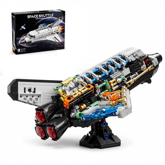 Brivello Space Shuttle Building Block Set, 536 Pcs Plastic Gray Black Mini Spaceship with Satellite & Display Stand, Translucent Decor Gift for Adults