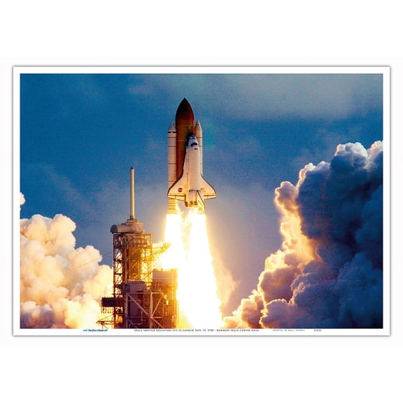 Space Shuttle Discovery STS-26 Launch Sept. 29, 1988 - Kennedy Space Center - NASA Color Photo - Master Art Print 10in x 14in