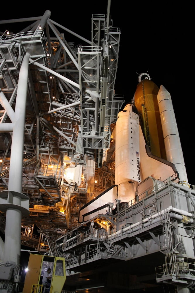 Space Shuttle Endeavour on the launch pad at Kennedy Space Center Florida Canvas Art - Stocktrek Images (23 x 34)