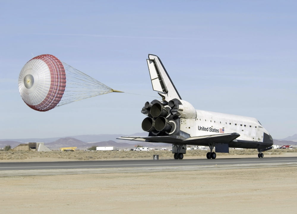Space Shuttle Endeavour with its drag chute deployed Canvas Art - Stocktrek Images (34 x 24)