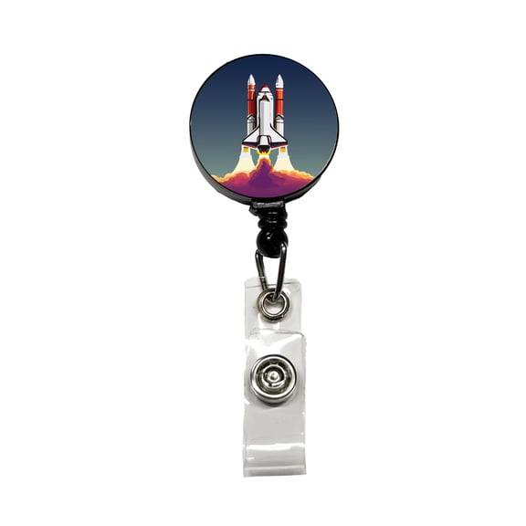 Space Shuttle Launch Blasting Off Retractable Reel ID Badge Key Card Name Tag Holder with Clip
