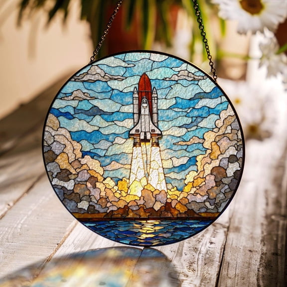 Space Shuttle Launch Glass Suncatcher, Window Hanging Decor, 3.5 in