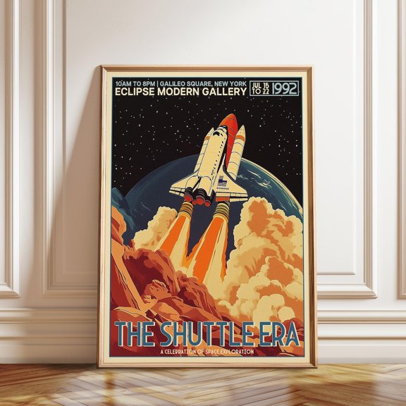 Space Shuttle Launch Retro Sci-Fi Space Artwork, Unframed Paper Poster 8x10in