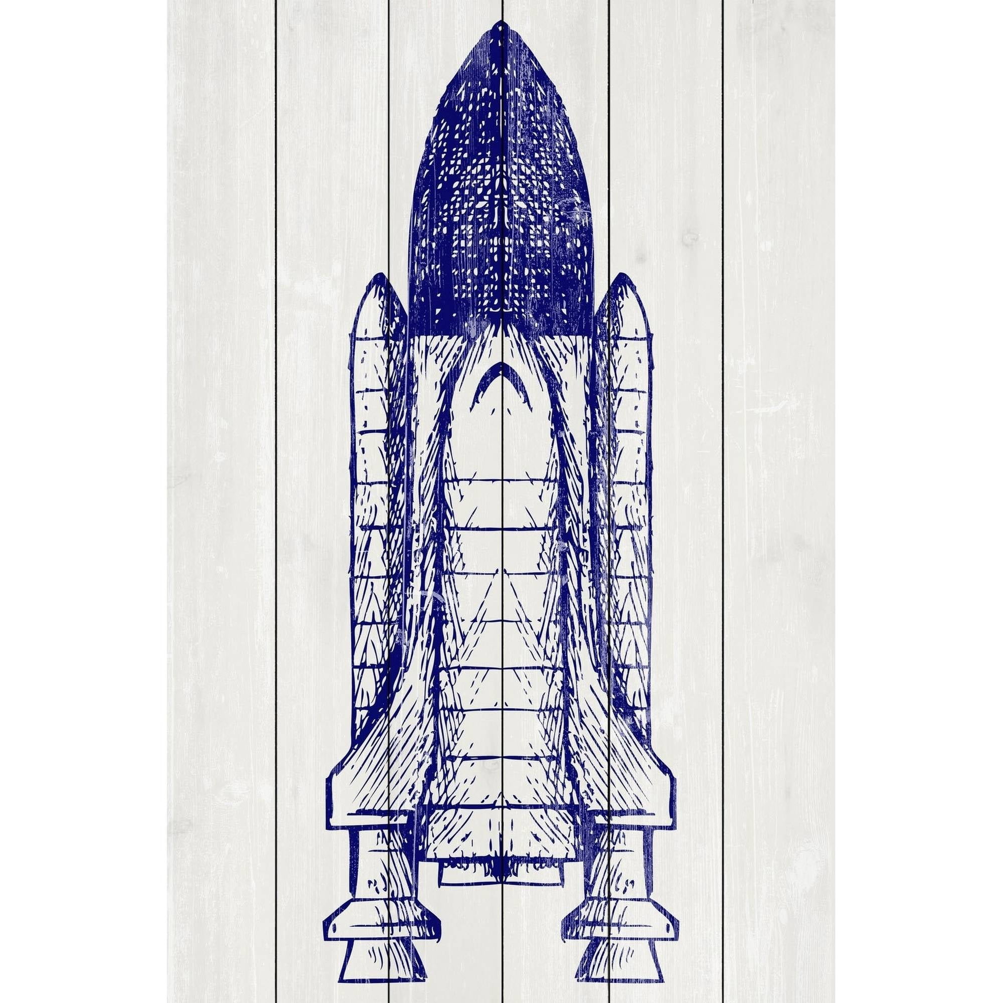 Space Shuttle Painting Print on White Wood