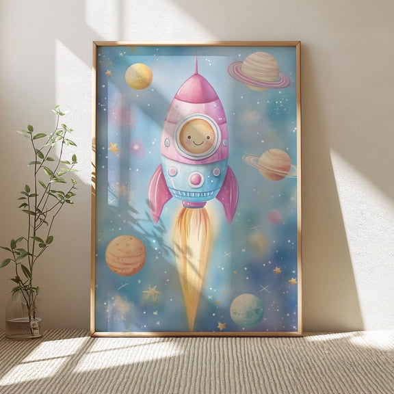 Space Shuttle Print, Rocket Ship Art, Art for Playroom, Boys Wall Art, Outer Space Decor Unframed Paper Print