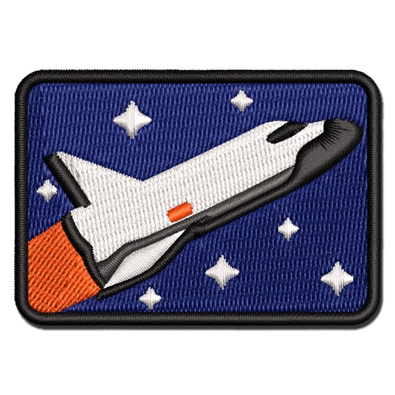 Space Shuttle Ship Flying Among Stars Applique Multi-Color Embroidered Hook & Loop Patch - 2.0 Inch Mini