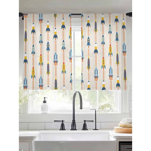 Space Shuttle Window Sheer Curtain Modern Minimalist Nursery Cartoon Stars Galaxy Semi Curtain Sheers Light Filtering Rod Pocket Voile Drapes for Bedroom Kitchen Living Room 52 X 45 Inch, 2 Panels