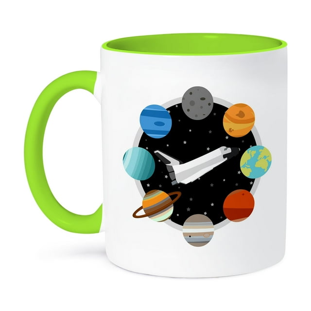 3dRose, Space Shuttle and Solar System, 11oz Two-Tone Green Mug