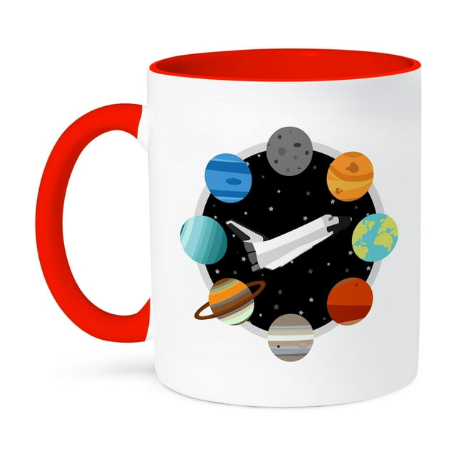 3dRose, Space Shuttle and Solar System, 11oz Two-Tone Red Mug