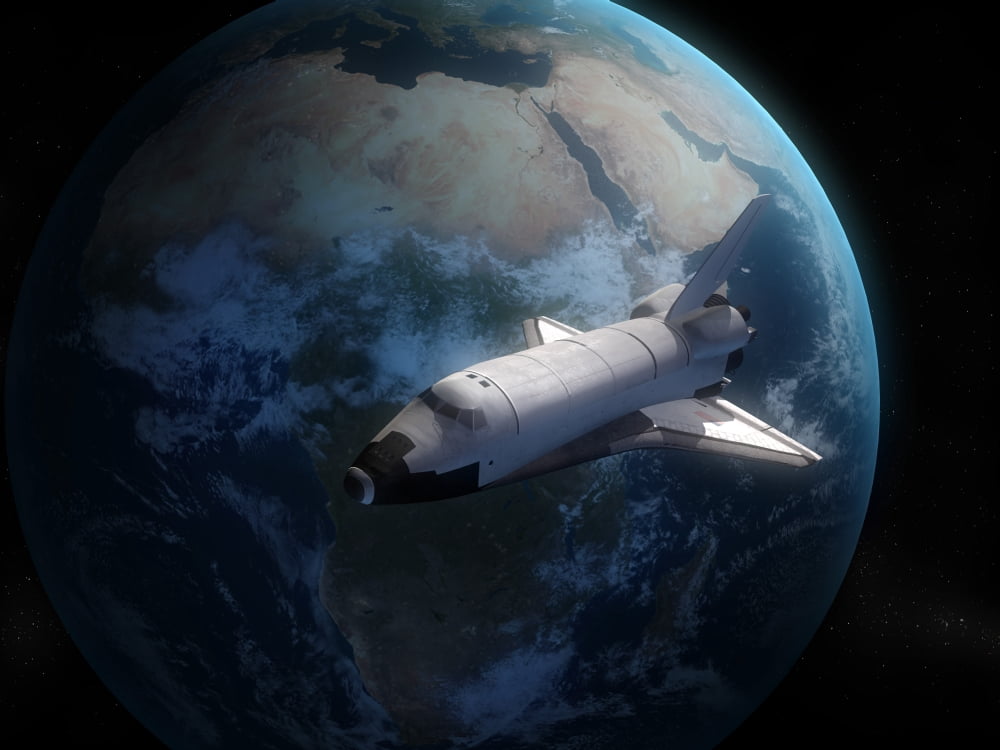 Space Shuttle backdropped against Earth Canvas Art - Carbon LotusStocktrek Images (16 x 12)