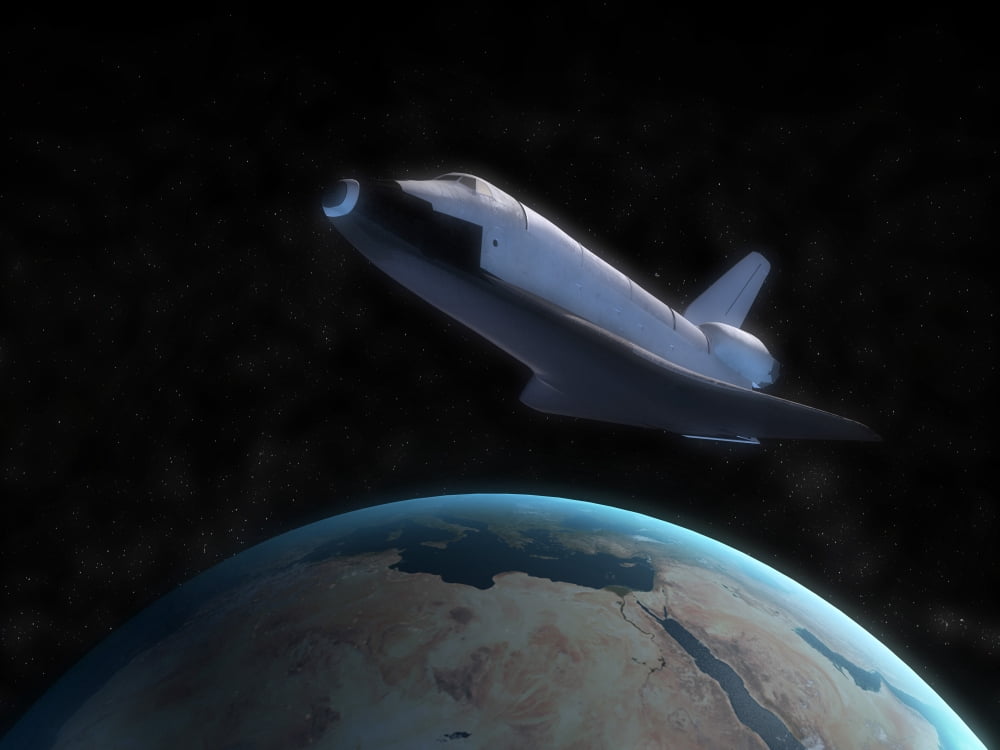 Space Shuttle backdropped against Earth Canvas Art - Carbon LotusStocktrek Images (16 x 12)