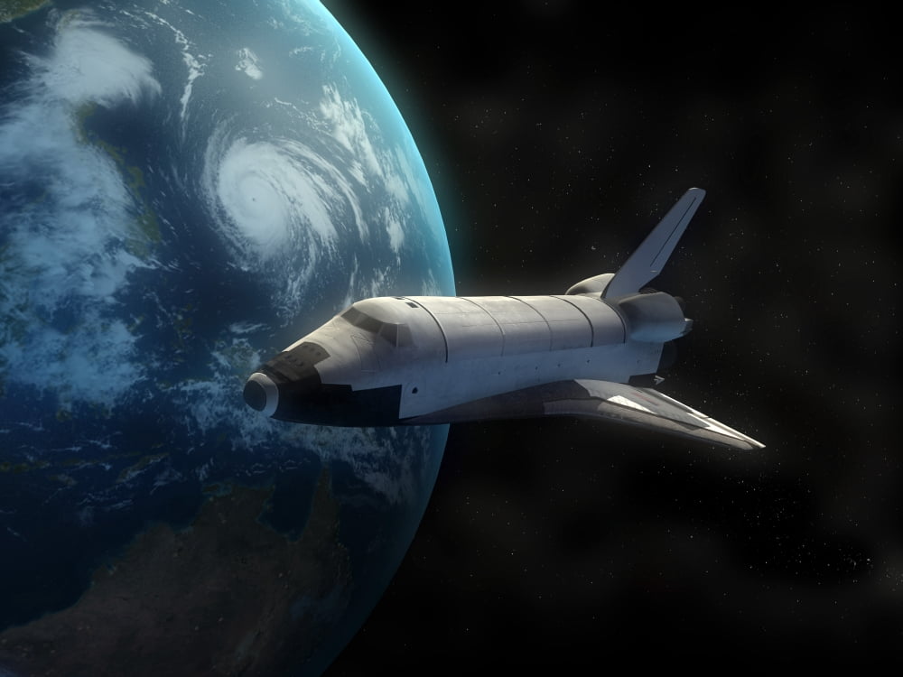 Space Shuttle backdropped against Earth Canvas Art - Carbon LotusStocktrek Images (32 x 24)