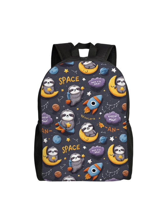 Space Sloths and Rockets Backpack with 15 Inch Laptop Compartment,Water-Resistant Daypack, Large Capacity Backpack with Adjustable Breathable Shoulder Straps for Daily Use Travel Gym