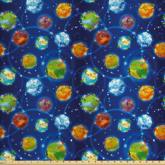 Ambesonne Space Fabric by the Yard Upholstery, Cosmic Galactic Theme, 10 Yards, Cobalt Blue Multicolor