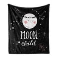 thumbnail image 1 of Space Soft Flannel Fleece Blanket, Cartoon Style Galaxy Concept with Charming Moon and Moon Child Lettering, Cozy Plush for Indoor and Outdoor Use, 50" x 70", Pale Pink Black White, by Ambesonne, 1 of 6