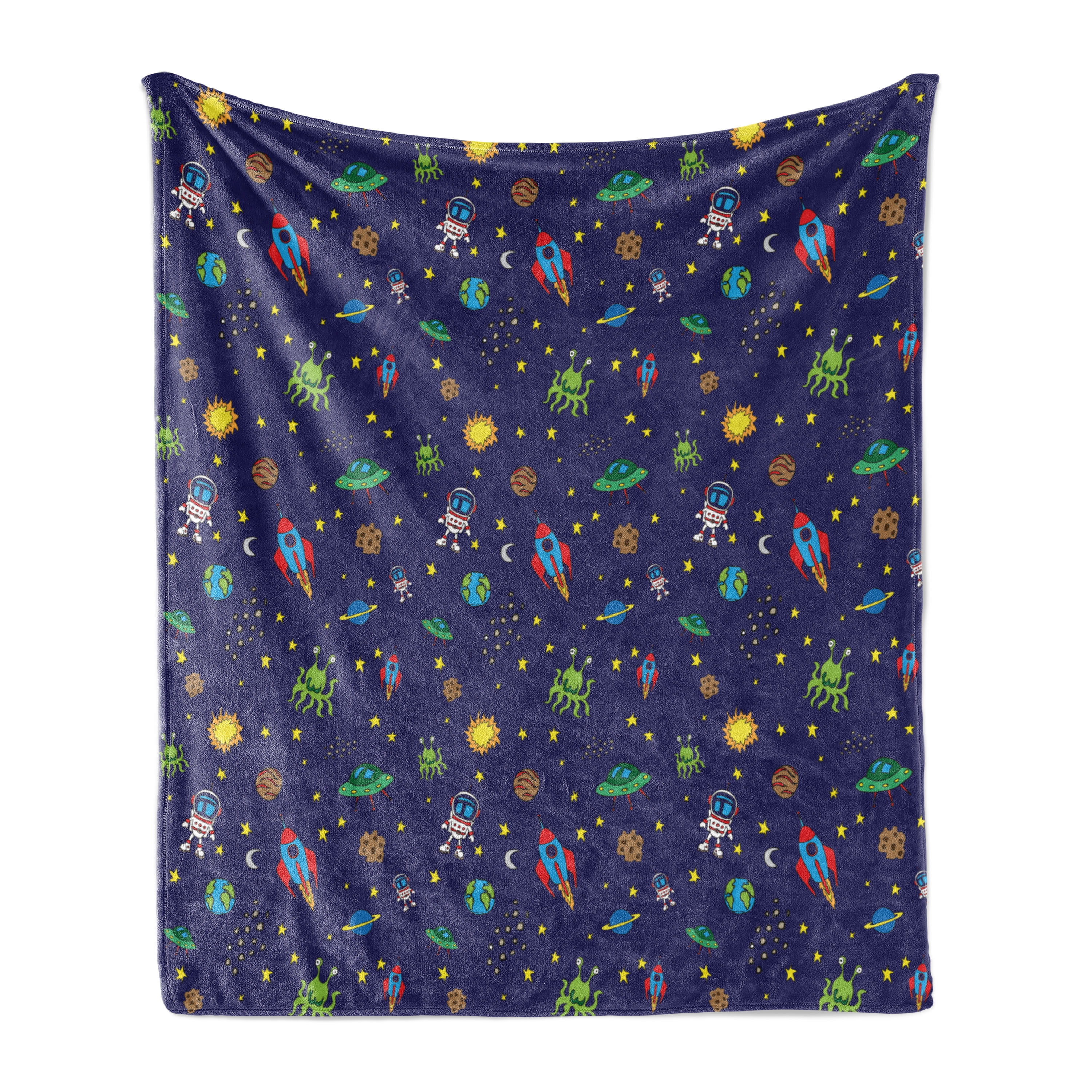 Space Soft Flannel Fleece Blanket, Doodle Style Cartoon Rocket ...