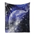 thumbnail image 1 of Space Soft Flannel Fleece Blanket, Galaxy Nebula Full Moon Phase Starry Night Sky Orbit Infinity for Home and Dorms, Cozy Plush for Indoor and Outdoor Use, 70" x 90", Blue Navy White, by Ambesonne, 1 of 6