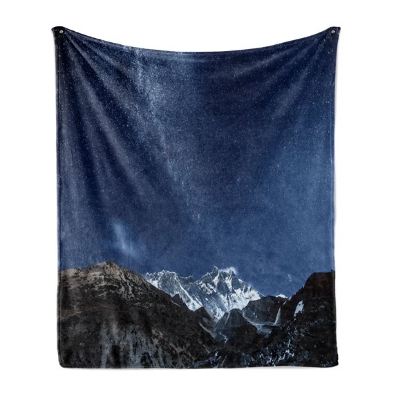 Space Soft Flannel Fleece Blanket, Himalaya Mountain Tops at Starry Night Time with Stars Earth Cosmos in Northern Lands, Cozy Plush for Indoor and Outdoor Use, 50" x 70", Blue Grey, by Ambesonne