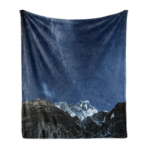 Space Soft Flannel Fleece Blanket, Himalaya Mountain Tops at Starry Night Time with Stars Earth Cosmos in Northern Lands, Cozy Plush for Indoor and Outdoor Use, 70" x 90", Blue Grey, by Ambesonne