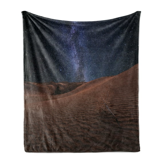 Space Soft Flannel Fleece Blanket, Life on Mars Themed Surreal Surface of Gobi Desert Dune Oasis Lunar Adventure Photo, Cozy Plush for Indoor and Outdoor Use, 50" x 70", Brown Blue, by Ambesonne