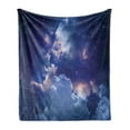 thumbnail image 1 of Space Soft Flannel Fleece Blanket, Magic Sky View with Star and Clouds Celestial Miraculous World Cosmic Expanse Theme, Cozy Plush for Indoor and Outdoor Use, 70" x 90", Blue White, by Ambesonne, 1 of 5