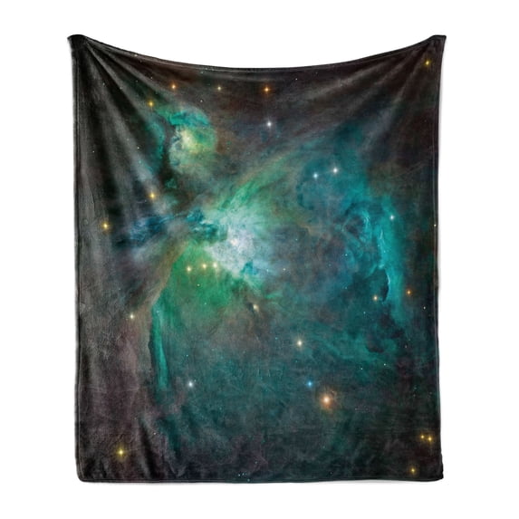 Space Soft Flannel Fleece Blanket, Majestic Orion Nebula Dust Cloud Celestial Energy Plasma Astronomical Object Picture, Cozy Plush for Indoor and Outdoor Use, 60" x 80", Teal Green, by Ambesonne