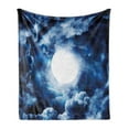 thumbnail image 1 of Space Soft Flannel Fleece Blanket, Moon on Sky Surrounded by Storm Clouds Lunar Magic Dark Twilight Dawn Foggy Hallows Image, Cozy Plush for Indoor and Outdoor Use, 60" x 80", Blue, by Ambesonne, 1 of 6