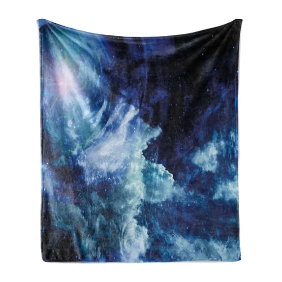 Space Soft Flannel Fleece Blanket, Nebula Gas Cloud on Celestial Sphere Universe Themed Infinity Design Galaxy Art Print, Cozy Plush for Indoor and Outdoor Use, 50" x 60", Dark Blue, by Ambesonne