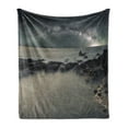 thumbnail image 1 of Space Soft Flannel Fleece Blanket, Rocky Surface of Planet in Outer Space with Milky Way Background No Life Blur Foggy Print, Cozy Plush for Indoor and Outdoor Use, 50" x 60", Grey, by Ambesonne, 1 of 5
